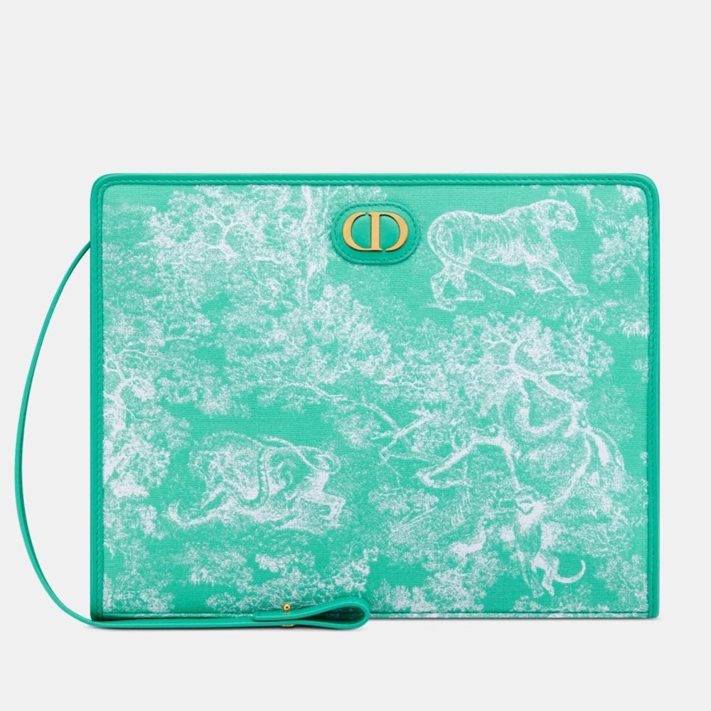 NWT Dior Dioriviera 30 Montaigne Dea Pouch/Clutch Aquamarina Toile de Jouy
